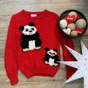 Vintage Red Panda Knit Sweater